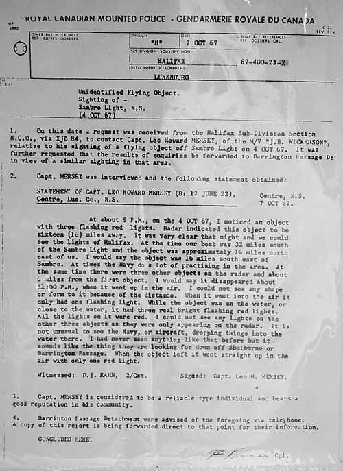 The Shag Harbour Incident — Shag Harbour, Nova Scotia (1967)