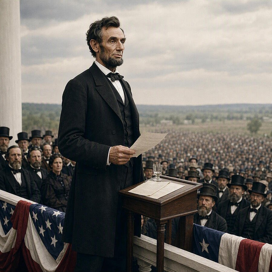 Abraham Lincoln delivering a speech (AI-generated art)