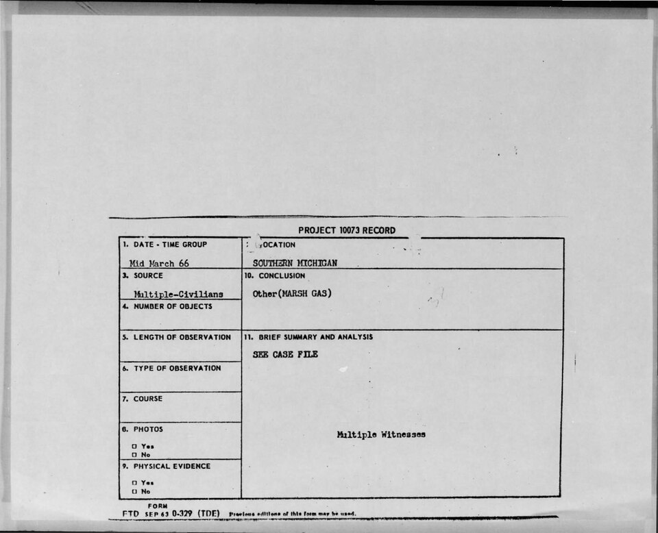The Michigan “Swamp Gas” Sightings — Dexter, MI (1966)