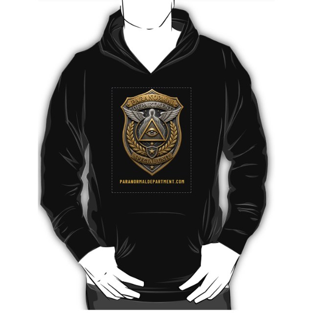 Black hoodie with the Paranormal Department badge