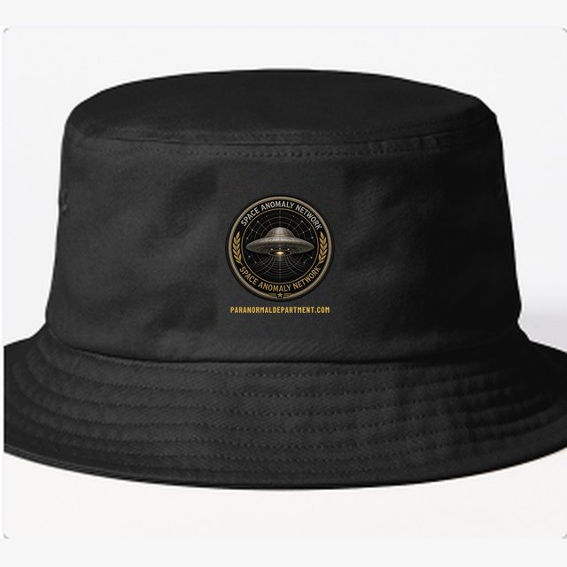 Black bucket hat with the Space Anomaly Network badge