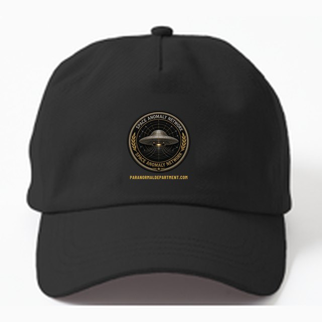 Black dad hat with the Space Anomaly Network badge