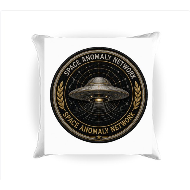 Throw pillow with the Space Anomaly Network badge