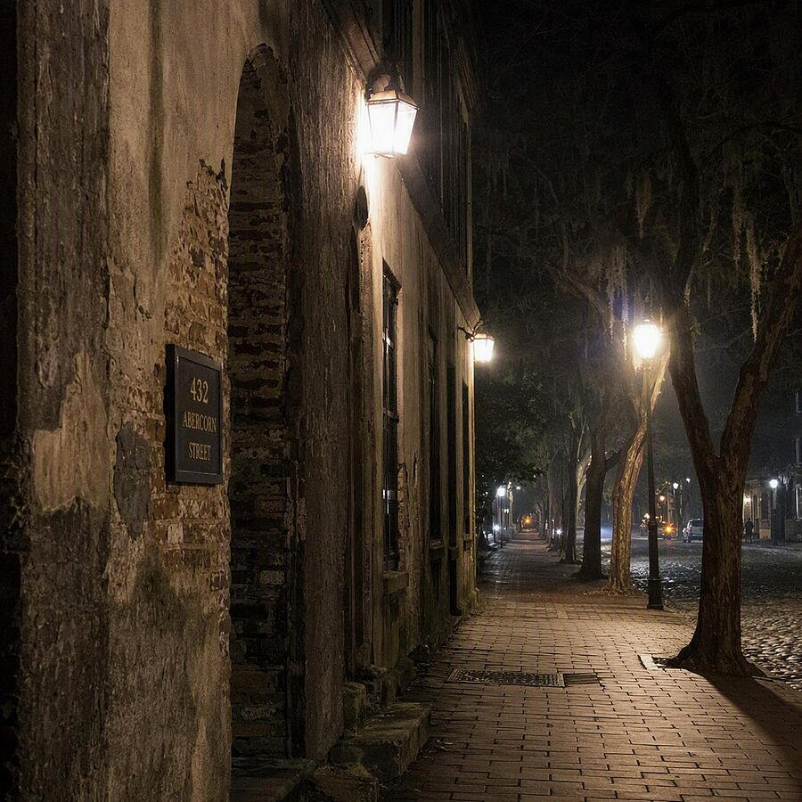 Street lights on Abercorn at night (AI-generated art)